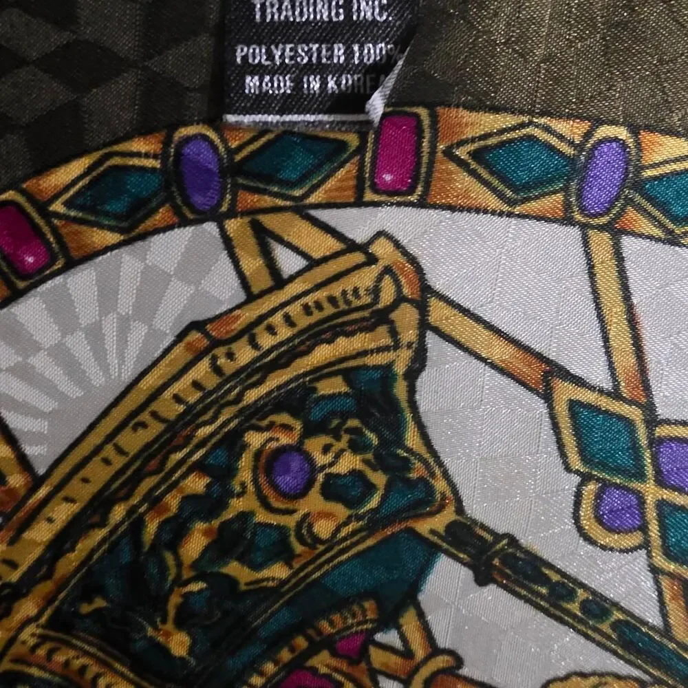 Vintage Peacock Silk Trading Co Baroque Jewel Scarf Black Gold Made in Korea